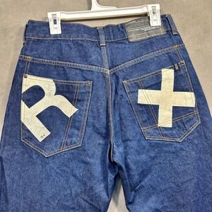 Rocawear Jeans Mens 30 Blue Graphic Back Pocket Denim Straight Leg Excellent